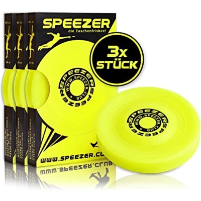 Abbildung von SPEEZER® Mini Frisbee 3er Set die gelbe Wurfscheibe ist das Outdoor Fun Sport Gadget klein u. Soft passt Scheibe in Jede Hosentasche Wurfspiel für Kinder o. Profis