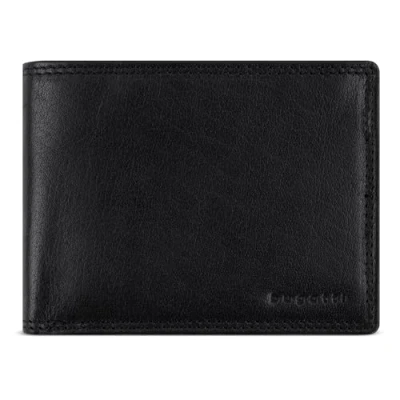 Abbildung von bugatti Savona Geldbörse aus vegetabilem Büffelleder, RFID Portemonnaie Querformat, Leder Wallet für Herren, schwarz