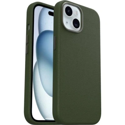 Abbildung von OtterBox Symmetry Series Cactus Leather MagSafe Hülle für iPhone 15, stoßfest, sturzsicher, dünne Schutzhülle, 3X mehr Stürze als nach Militärstandard, Grün