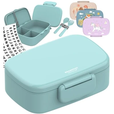Abbildung von BEARFOOT Brotdose Kinder mit Fächern, BPA frei, Lunchbox, Bento box, Brotbox, Mädchen &amp; Jungen, Snackbox, 100% auslaufsicher, Vesperbox für Kindergarten, Schule (Mint)