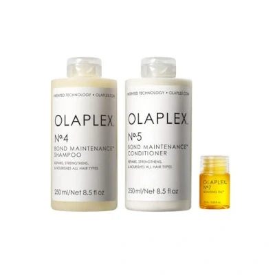 Abbildung von Olaplex Wash and Shine Hair Kit: No. 4, 5, 7, Shampoo und Conditioner Set zum Reinigen, Hydratisieren Kontrollieren von Frizz bis zu 72 Stunden, Bonding Oil für Glanz Schutz, alle Haart