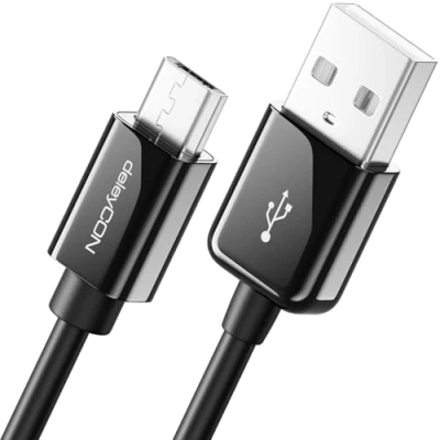 Abbildung von deleyCON 2m Micro USB Ladekabel Datenkabel Kompatibel für Android Handys Smartphones Tablets MP3 Player Kameras uvm. Schwarz
