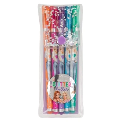 Abbildung von Depesche 12743 TOPModel Glitter Gelstifte Set im transparenten Täschchen mit Druckknopf Verschluss, 5 Stifte in Glitzerfarben zum Schreiben und Verzieren
