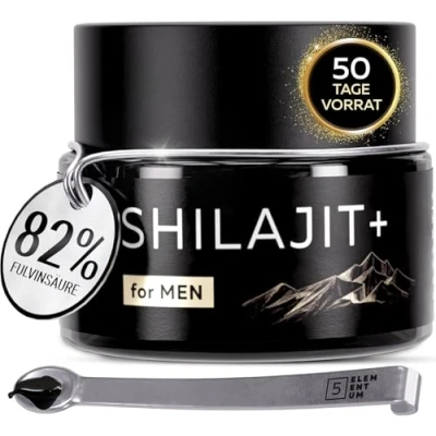 Abbildung von Premium Shilajit Original Himalaya Für Männer 82% Fulvinsäure 25g mit 87 MINERALIEN Mumijo Hochdosiert Handernte Inkl. 500mg Dosierlöffel