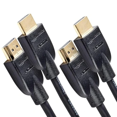 Abbildung von Amazon Basics 4K HDMI Kabel, 3 m, 18 Gbit/s Highspeed mit Ethernet, 4K@60Hz, 2 Stück, 2160p, Schwarz