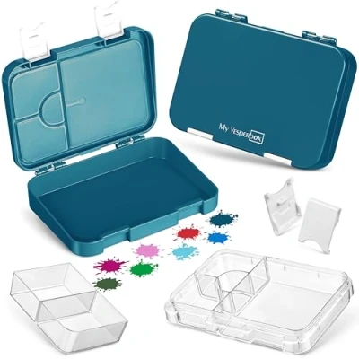 Abbildung von My Vesperbox Len Bento Box Kinder Lunchbox mit 4+2 Fächern extrem robust Brotdose Brotbox ideal für Kindergarten und Schule… (Petrol)