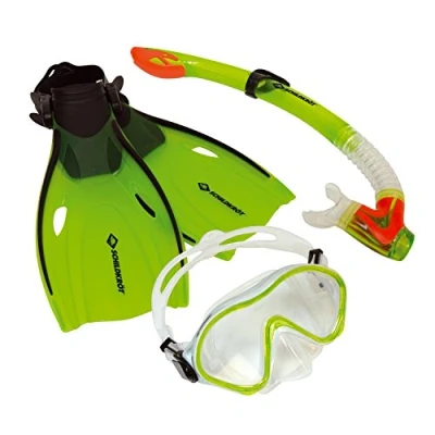 Abbildung von Schildkröt Kinder Schnorchelset Bermuda 3 teilig, Brille, Schnorchel, Flossen verstellbar Größe 33 38, ABC Set, Junior Tauchset, hochwertiges Silikon, alles verpackt in Tasche, top Passform