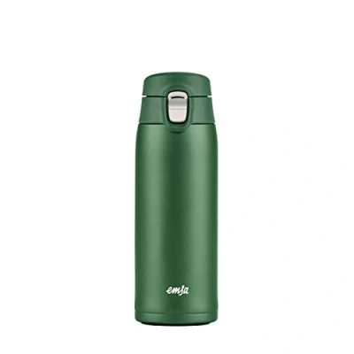 Abbildung von Emsa N21519 Travel Mug Light Isolierbecher Fassungsvermögen: 0,4 L extra schlankes Format Leichtgewicht Edelstahl Klappverschlusssystem 100% dicht 8h heiß/16h kalt BPA Frei Grün