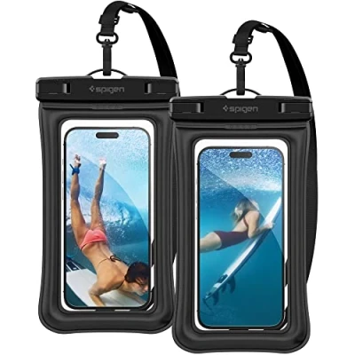 Abbildung von Spigen Aqua Shield wasserdichte Handyhülle Schwimmend [2 Stück] IPX8 Wasserfeste Handytasche Unterwasser Hülle Kompatibel mit iPhone, Galaxy, Xiaomi, Google Smartphones Schwarz