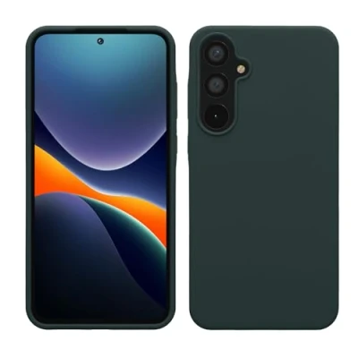 Abbildung von kwmobile Hülle kompatibel mit Samsung Galaxy A55 5G Silikon Handy Case Handyhülle weiche Oberfläche kabelloses Laden Moosgrün