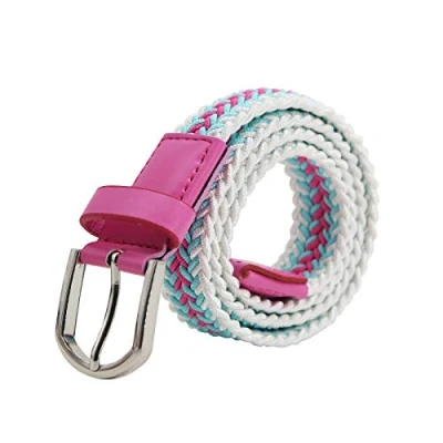 Abbildung von AnJuHoPa Mehrfarbiger elastischer Gürtel für Jungen und Mädchen 2,5 cm breit 80 lang modisch langlebig einfach zu bedienen Weiß Blau Pink