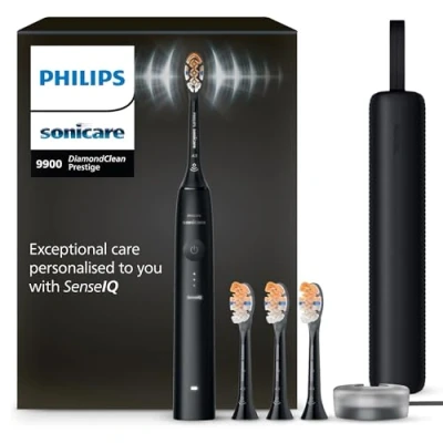 Abbildung von Philips Sonicare DiamondClean 9900 Prestige elektrische Zahnbürste, mit SenseIQ Technologie und App, 5 Putzmodi, 3 Intensitätsstufen, Reiseladeetui, schwarz, Modell HX9992/43