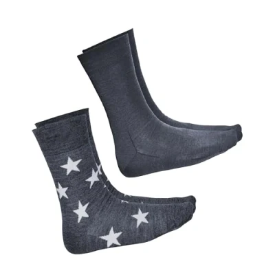 Abbildung von vitsocks Herren Merino Socken 80% Wolle warm atmungsaktiv (2x PACK) einfarbig &amp; mit Sternen, Grau Weiß, 39 41