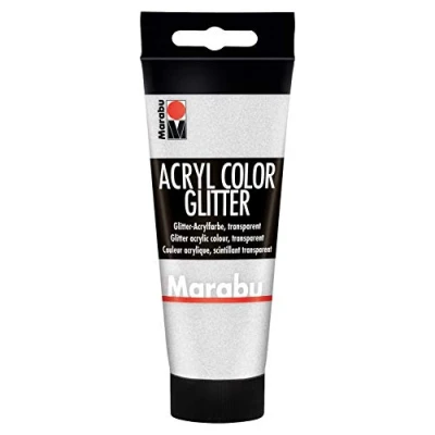 Abbildung von Marabu 12010050582 Acryl Color glitter silber 100 ml, cremige Acrylfarbe auf Wasserbasis, schnell trocknend, lichtecht, wasserfest, zum Auftragen mit Pinsel und Schwamm Leinwand, Papier Holz