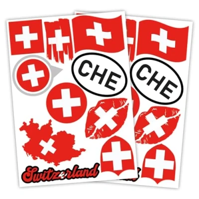 Abbildung von Finest Folia 2er Set DIN A4 Länderaufkleber Fahne Aufkleber Länderfahne Flagge für Auto Motorrad Sticker Länderflagge selbstklebend wetterfest R217 (67 Schweiz)