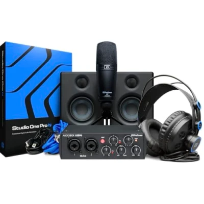 Abbildung von PreSonus AudioBox 96 Studio Ultimate, Audio Interface Bundle für Aufnahme und Produktion, mit Mikrofon, Kopfhörer, Eris E3.5 Monitorlautsprechern &amp; Software, 25th Anniversary Edition