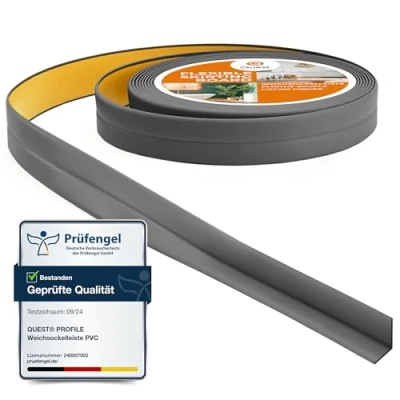 Abbildung von Quest Weichsockelleiste Selbstklebend, Knickleiste, Abschlussleiste für Küche, Badezimmer Dichtungsband PVC, Flexibel, Dicht, Dekorativ 10 mm x 5 Meter, Dunkelgrau