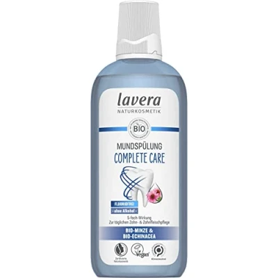 Abbildung von lavera Mundspülung Complete Care Alkoholfrei Fluoridfrei Bio Minze und Echinacea für 5 fach Wirkung Vegan Naturkosmetik 400 ml