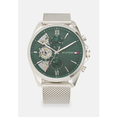 Abbildung von Tommy Hilfiger Baker Uhr silvercoloured/green, Herren, Größe: One Size, Silver coloured/green