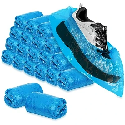 Abbildung von com four® 200x Einweg Überziehschuhe 3g je Überzieher Plastik Schuhüberzieher Einmal Schuh wasserdicht Überschuhe in Einheitsgröße