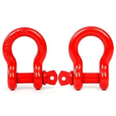 Abbildung von FreeTec D Ring Schäkel, 4,75t Groß Verzinkter Stahl 2 Stück Geschweifte Schäkel mit Augenbolzen, Schwere Abschleppen Heben Schekel für Pkw 4x4 Offroad Seilwinde (Rot)