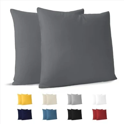 Abbildung von Dreamzie Kissenbezug 60 x cm (Set mit 2) 100% Jersey Baumwolle 150 g/qm Kissenbezüge Anthrazit Für Kissen Kissenhülle Resistent und Hypoallergen