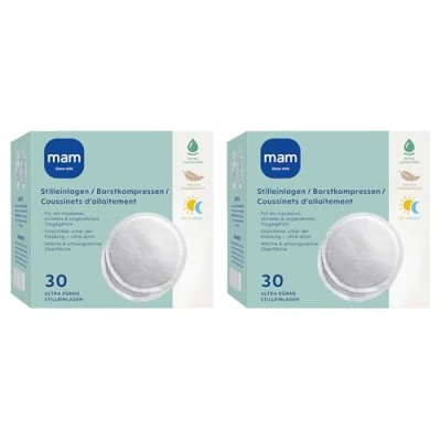 Abbildung von MAM selbstklebende Stilleinlagen Atmungsaktive Stillpads für die Stillzeit Extra saugfähiger Kern Einlagen nehmen überschüssige Muttermilch sicher auf 60 Stück