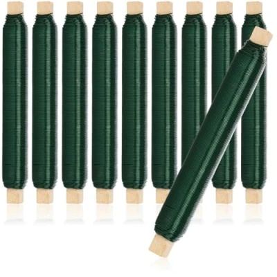 Abbildung von com four® 10x Blumenwickeldraht Set, Bindedraht in grün auf Holzstab gewickelt, Stärke 0,65 mm, 1000 g (Grün 10 Stück)