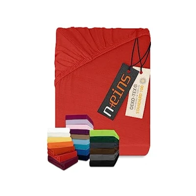 Abbildung von npluseins klassisches Jersey Spannbetttuch vielen Farben + Größen 100% Baumwolle 159.192, 120 x 200 cm, rot