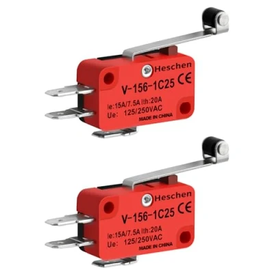 Abbildung von Heschen Mikroschalter, langer Rollenhebel, Wechselschalter, 20 A, 250 VAC, 2er Pack, V 156 1C25