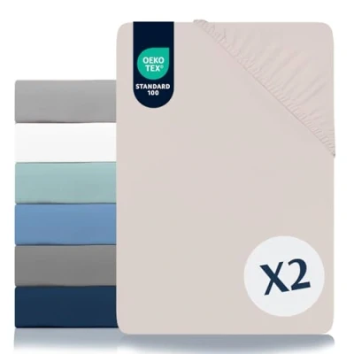 Abbildung von Dreamzie Spannbettlaken 90x190/200cm 2er Pack 100% Polyester Mikrofaser Oeko TEX Zertifiziert 90x200/190cm Kinder Beige