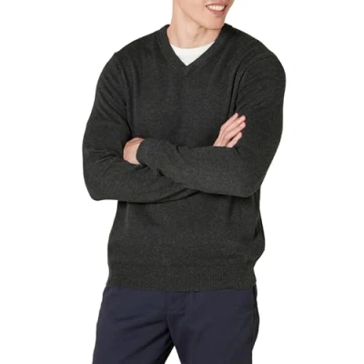 Abbildung von Amazon Essentials Herren Pullover mit V Ausschnitt (in Übergröße erhältlich), Dunkelgrau Meliert, M