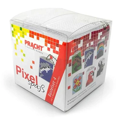 Abbildung von Pixel P90011 63501 Spaß Bastelset 4, zur Gestaltung von 6 Schlüsselanhängern (Medaillons) für Kinder, kinderleichtes Stecksystem, ohne Bügeln und Kleben, Steinchen aus Biokunststoff
