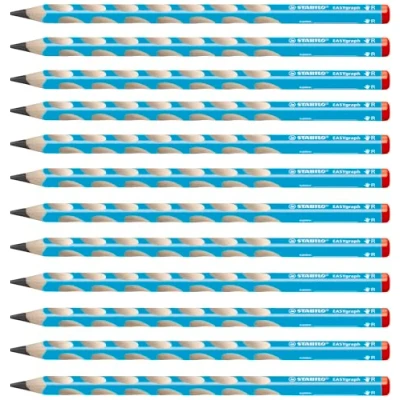 Abbildung von Ergonomischer Dreikant Bleistift für Rechtshänder STABILO EASYgraph in blau 12er Pack Härtegrad 2B