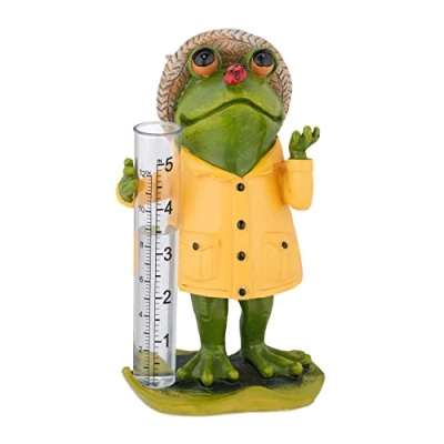 Abbildung von Relaxdays Regenmesser Frosch, wetterbeständig, analoger Regenanzeiger, H x B T: 19 10,5 8 cm, Gartendeko, bunt