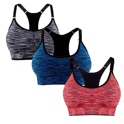 Abbildung von Libella 3er Pack Damen Bustier Bralette Sport BH Wohlfühl Sportliche Comfort Gepolsterter Push UP Stützfunktion verstellbare Träger Ohne Bügel Yoga Fitness 3714 Schwarz+ Blau+Orange LXL
