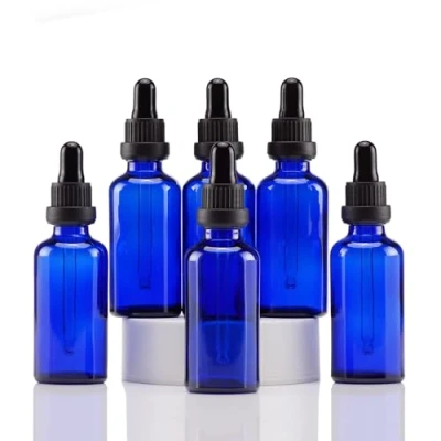 Abbildung von YIZHAO Pipettenflasche 50ml Blau, Apothekerflasche mit Pipette Glas, für Ätherisches Öl, Aromatherapie, Massage, Düfte, Labor, Kosmetik, Reisen 6 Pcs