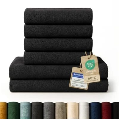 Abbildung von Blumtal Premium Frottee Handtücher Set 4 teilig 100% Baumwolle Oeko TEX zertifiziertes Badetuch 2X (70x140 cm) + Towel 4X (50x100 saugstarkes Frottiertücher Schwarz