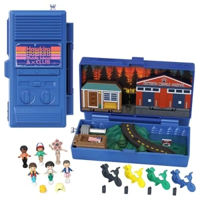 Abbildung von Polly Pocket Sammler Spielset, Stranger Things Schatulle mit 6 Sondereditions Figuren und 10 Accessoires, HWP22