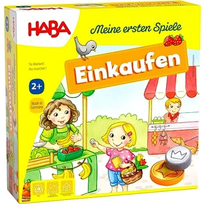 Abbildung von HABA 302781 Meine ersten Spiele Einkaufen, Spiel ab 2 Jahren mit 3D Marktstand und Spielmaterial aus Holz