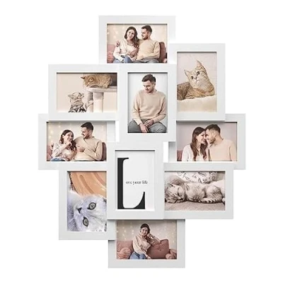 Abbildung von SONGMICS, Fotorahmen mit 10 Steckplätzen, x 15 cm für jedes Foto, Collage Rahmen, MDF, weiß, RPF20WT
