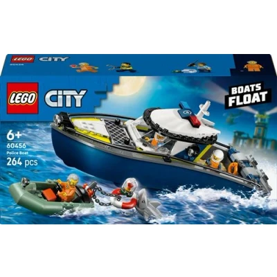 Abbildung von LEGO City Verfolgungsjagd im Polizeiboot Spielset mit schwimmfähigem Schnellboot, Schlauchboot des Ganoven, 3 Mini Figuren und Einer Haifigur Geschenk für Jungen Mädchen ab 6 Jahren 60456
