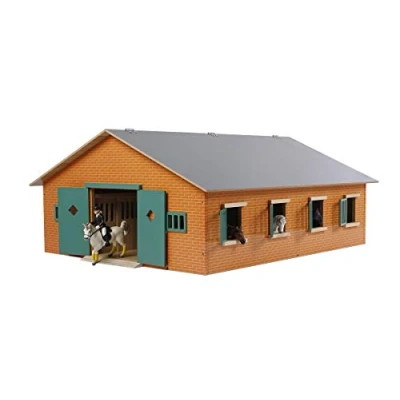 Abbildung von Kids Globe Farming Reiterhof Bauernhof Pferdestall Holz 1:24 mit 7 Boxen, Spielzeug Pferdehof, praktischem Faltdach, für alle gängigen Tierfiguren 610595