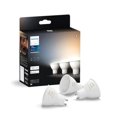 Abbildung von Philips Hue GU10 smarte Lampe, einstellbares warm bis kaltweißes Licht, 3er Pack, Bluetooth kompatibel, Sprachsteuerung mit Alexa, Apple Home und Google Assistant