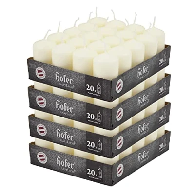 Abbildung von Hofer Stumpenkerzen Wachskerzen 4 x 7 cm Farbe Elfenbein Lange Brenndauer: Stunden Unparfümierte Tropffrei 80 Stück