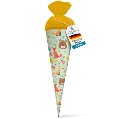 Abbildung von itenga Geschwisterschultüte 35cm Tiere Tiermuster Geschenkverpackung Schultüte Zuckertüte Filzverschluss Kinder Erwachsene (Waldtiere)