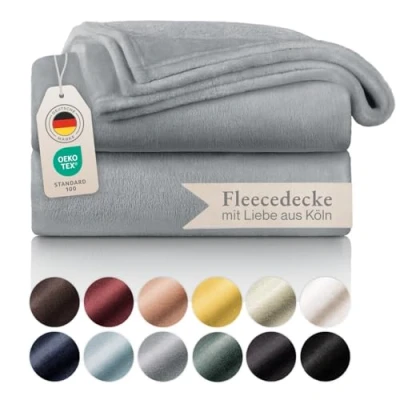 Abbildung von Blumtal Fleecedecke 270x230 cm Oeko TEX zertifizierte Kuscheldecke Wohndecke weiche Decke Couch als Wohn &amp; Flauschdecke in Grau