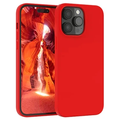 Abbildung von EAZY CASE Premium Silikon Handyhülle kompatibel mit iPhone 14 Pro Max, Slimcover Kameraschutz und Innenfutter, Silikonhülle, Schutzhülle, Bumper, Handy Case, Hülle, Softcase, Rot
