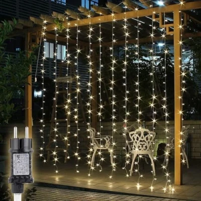 Abbildung von SALCAR LED Lichtervorhang Außen 3x3 m, Lichterkette Vorhang Weihnachten Innen mit 8 Modi und Memory, Weihnachtsbeleuchtung Outdoor Garten, Warmweiß