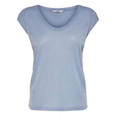Abbildung von ONLY Damen Einfarbige Kurzarm Bluse Basic Rundhals Ausschnitt Blusen T Shirt Blouse Oberteil ONLVIC, 15136069,Halogen Blue,XL